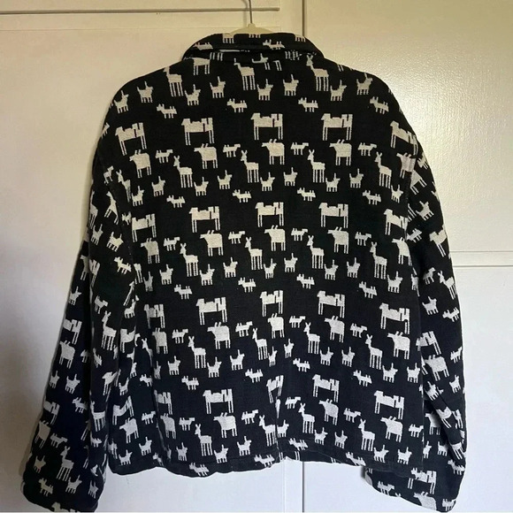 Chico’s Vintage Black Cream Llama Print Cotton Jacket Size Large - Picture 7 of 9